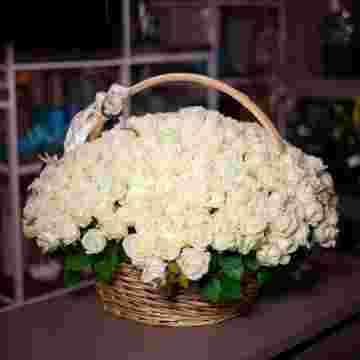 151 белая роза в корзине Rose Basket  в Сириусе