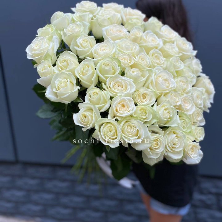 51 белоснежная высокая роза с доставкой в Сириусе